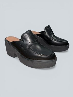 Anthropologie Kelly black leather platform mule loafers